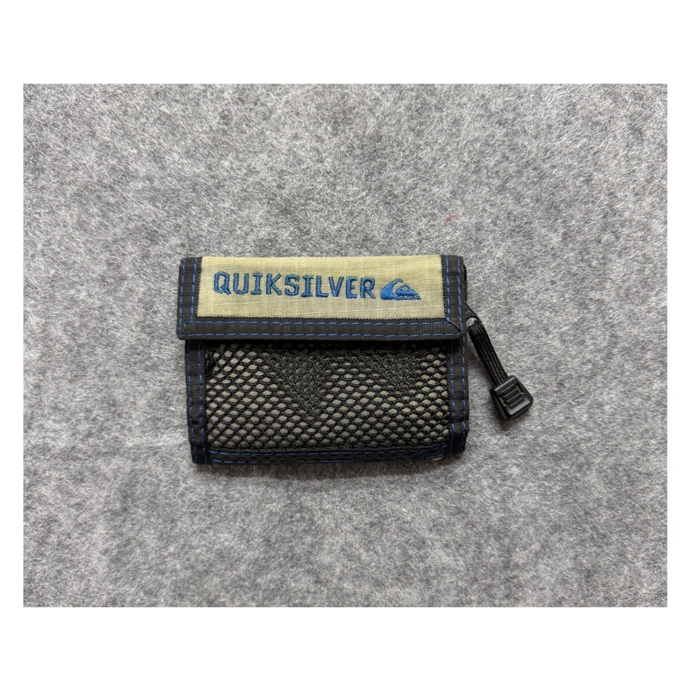 Vintage Quiksilver Trifold Wallet Nylon Mesh Blue Tan Surf Skateboard 90s